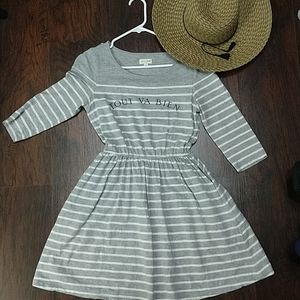 3/4 arm sleeves white striped casual dress